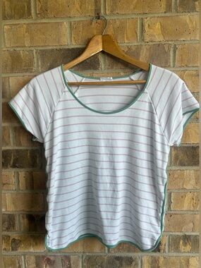 Lake Striped Pajama Top ONLY Womens Pink Green Cozy Loungewear Cotton Sz Medium